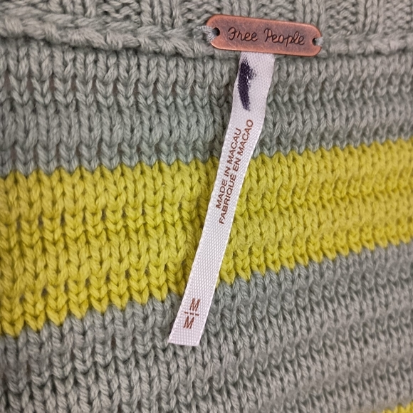 NEW Free People Links Pullover Oversized Sweater Yellow/Grey Stripe Combo Medium - Picture 6 of 7